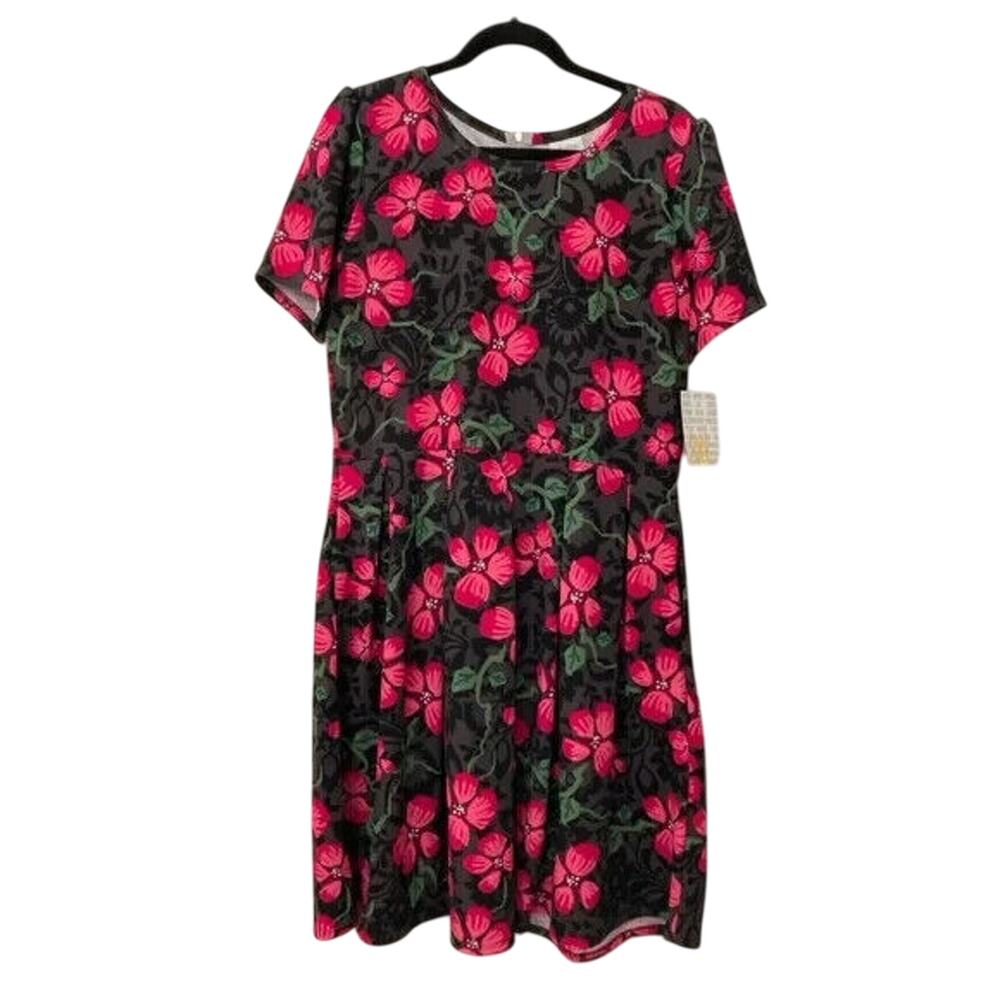 NWT LuLaRoe Amelia dress women’s 3XL 3X 24 26 28 black gray pink floral NEW
